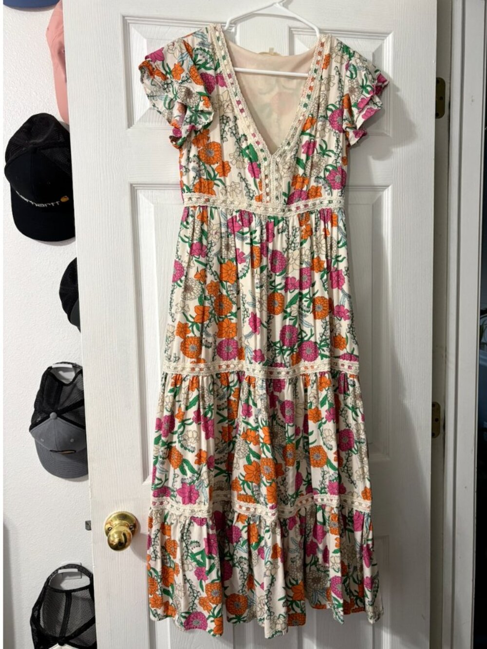 Cream Floral Midi Dress